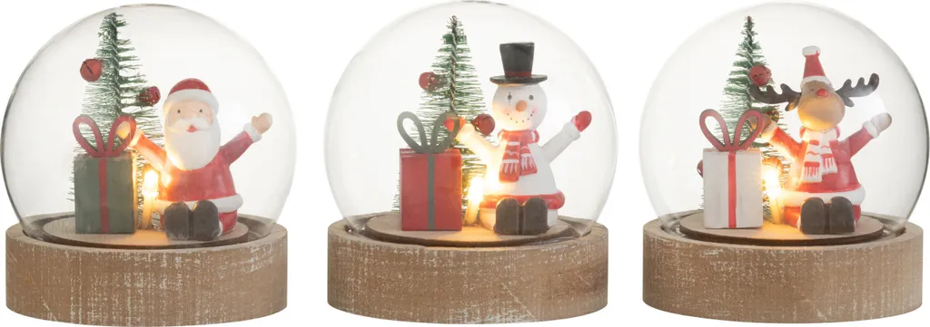 Dôme de Noël Lumineux sous Cloche en Verre et Socle Bois Assortis