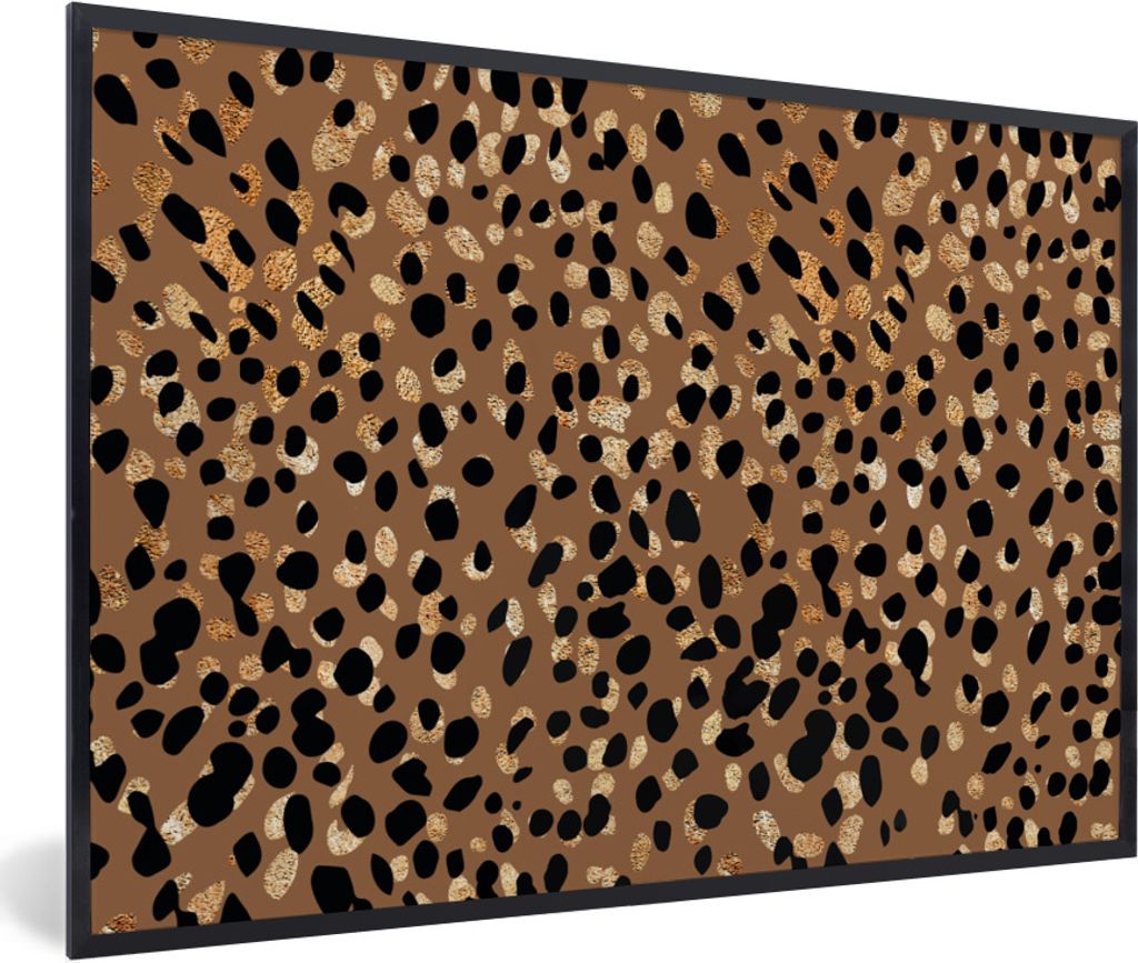 MuchoWow Gerahmtes Poster Tiermuster - Leopard - Gold - Braun 30x20 cm - Poster mit Schwarzem Bilderrahmen Wandposter Rahmen Foto Bilder - Kunstd...