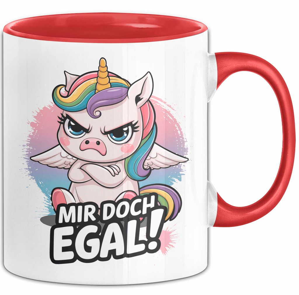 Sarkastisches Einhorn Tasse Geschenk Lustige Geschenkidee Spruch Mir Doch Egal (Rot)