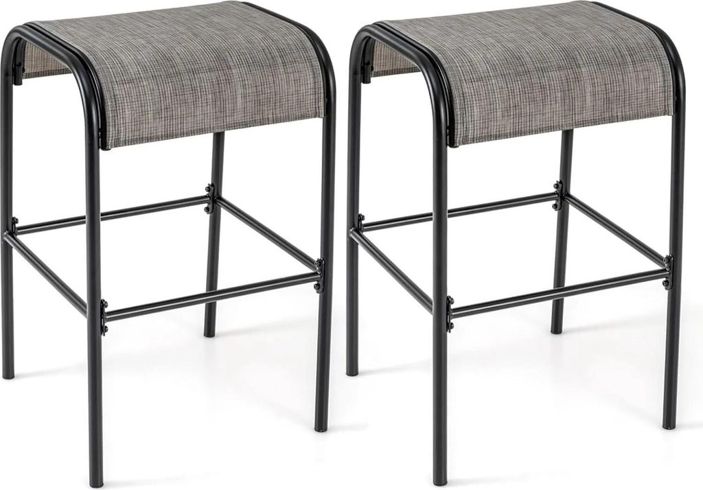 2er-Set Outdoor-Barhocker - Barstühle für Balkon - Gebogene Stoffsitzfläche - Kunststoffgestell - Ohne Rücken- und Armlehnen - Tragkraft 180 kg...