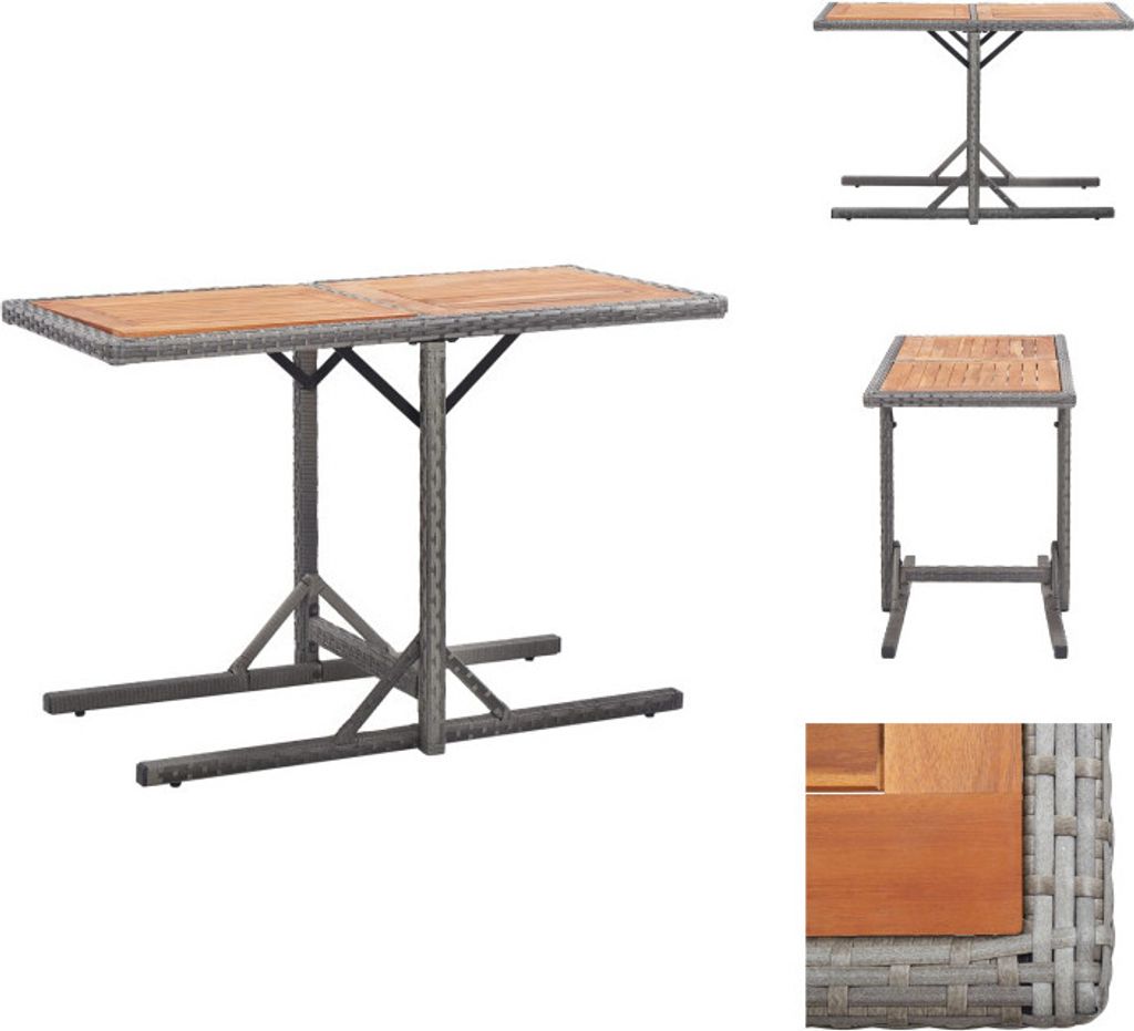 vidaXL Table de jardin Anthracite Poly rotin et bois massif Image du produit 