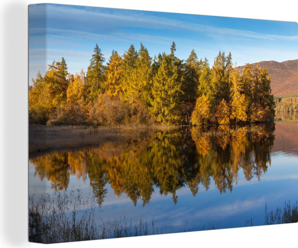 OneMillionCanvasses - Leinwandbilder - 140x90 cm, Spiegelung von Bäumen im Cairngorms National Park in Schottland, Wandbilder Kunstdruck Wanddek...