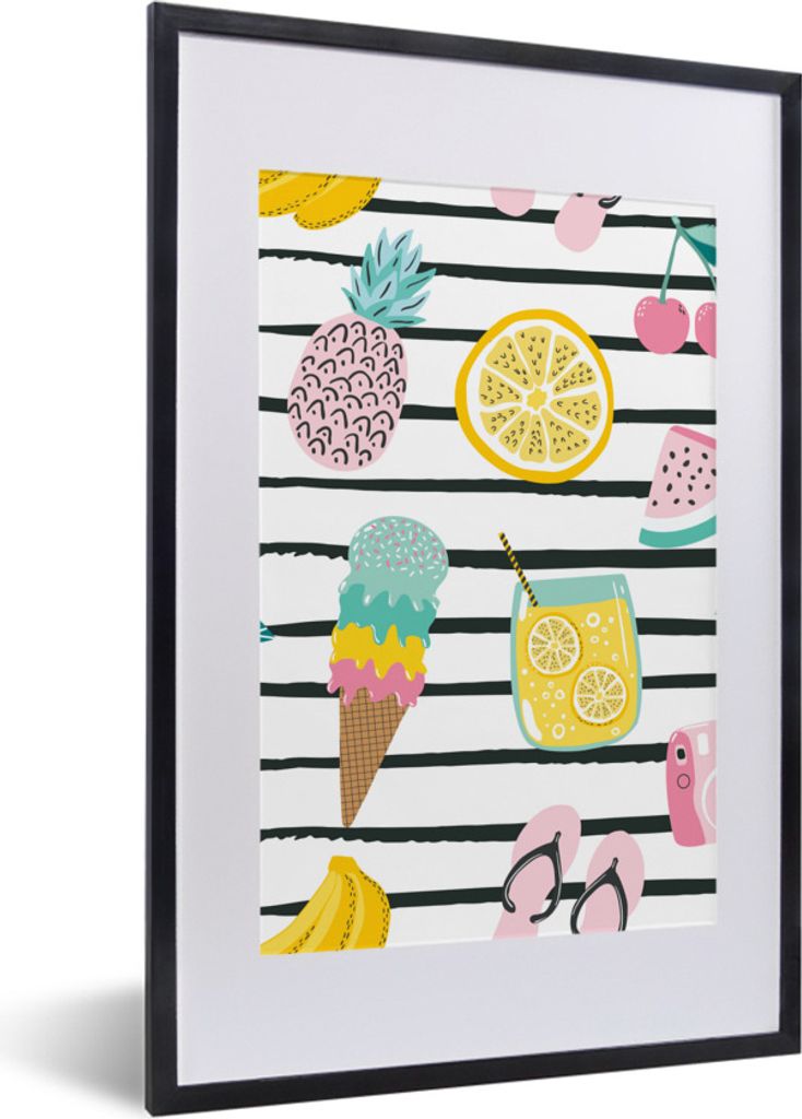 MuchoWow Gerahmtes Poster Sommer - Objekte - Muster 40x60 cm - Poster mit Schwarzem Bilderrahmen Wandposter Rahmen Foto Bilder - Poster in Rahmen