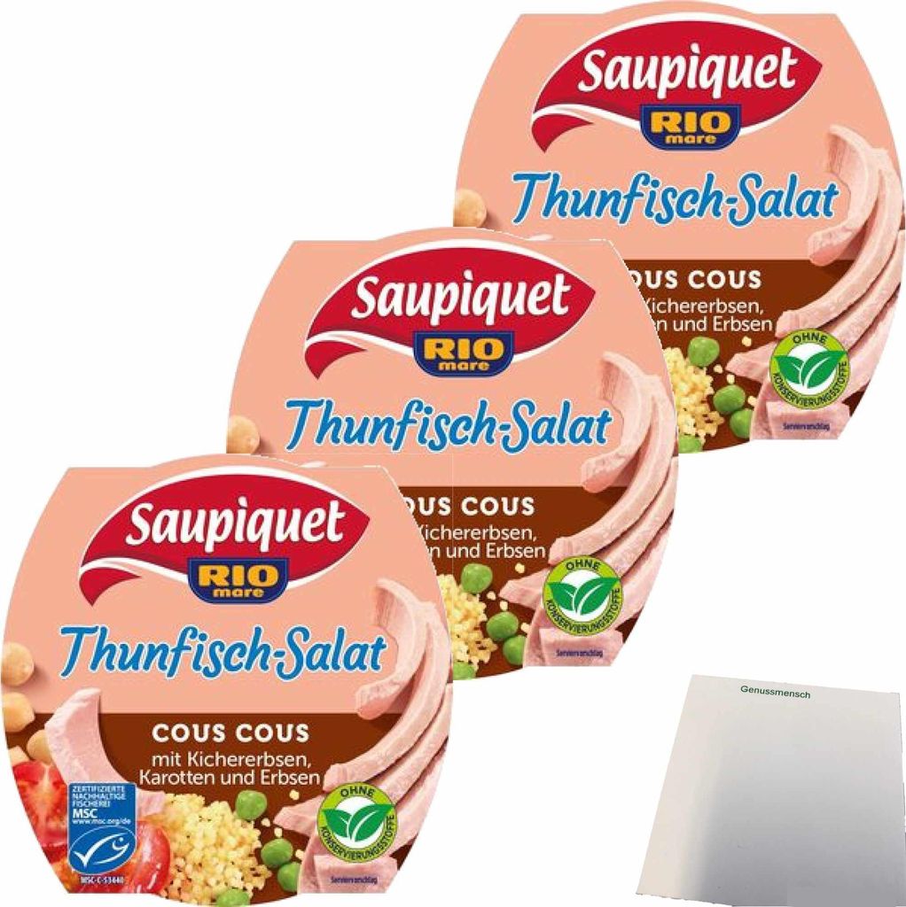 Saupiquet Thunfisch Salat Cous Cous 3er Pack (3x160g Dose) + usy Block