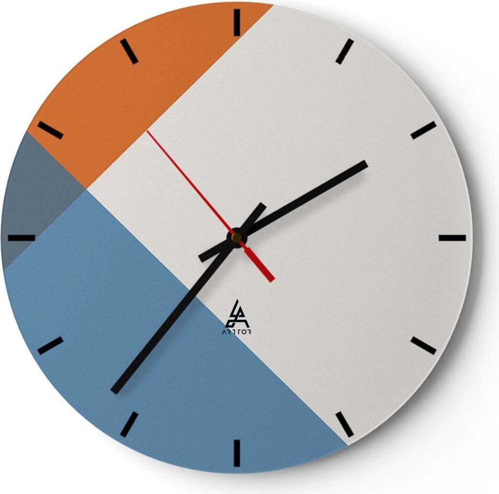 Wanduhr - Rund - Glasuhr - Vier die Farben Abstraktion - 40x40cm - Schleichendes Uhrwerk - Lautlos - zum Aufhängen bereit - Dekoration Modern - Wa...