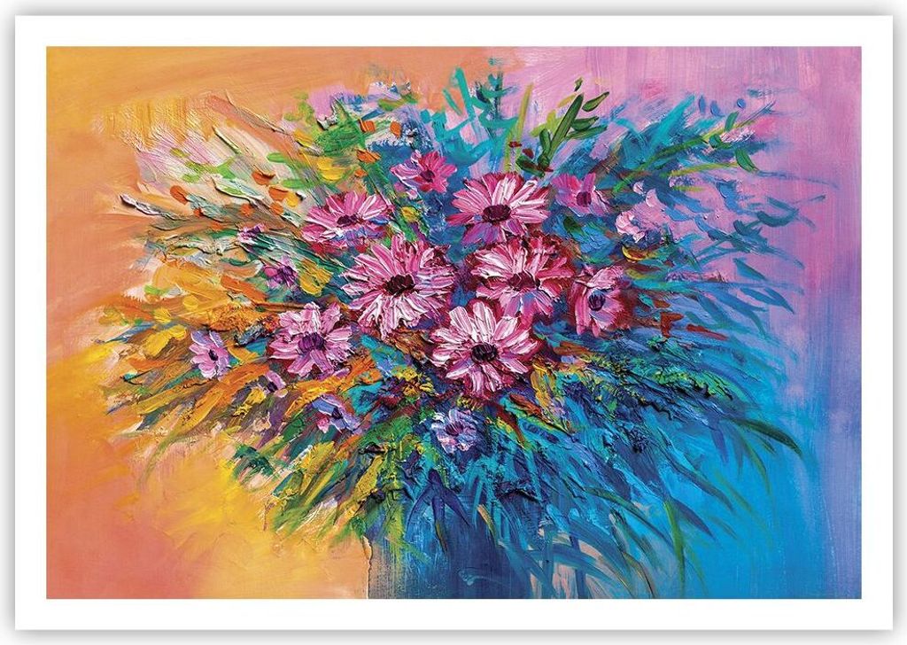 Poster - Poster ohne Rahmen - Blumenstrauß Blumen Öl - 100x70 cm - Wand Bild - Wanddeko - Wandbilder - Kunstposter - Wandposter - Bilder - Kunstd...