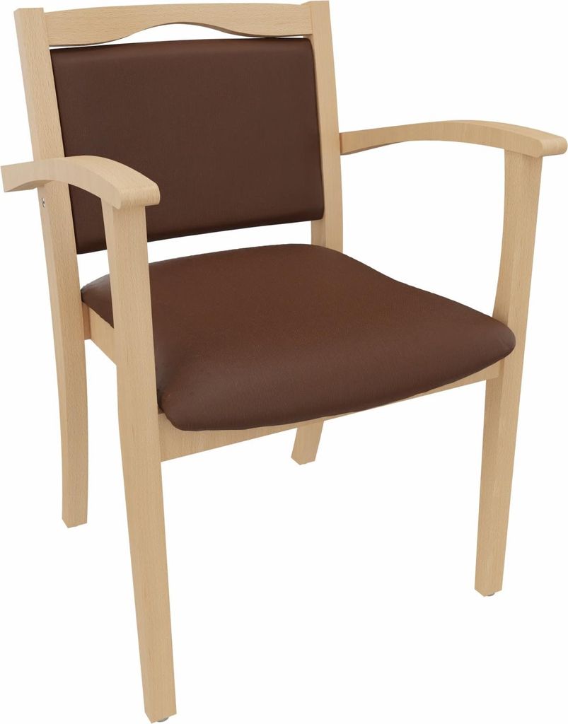 Seniorenstuhl Alexander mit Armlehnen – Komfortabler Pflegestuhl – 47cm Sitzhöhe.Stoffbezug:Clean-Kunstleder Walter Braun,Bodengleiter:Kunsts...