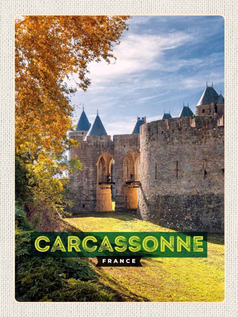 vianmo Holzschild 40x30 cm Carcassonne France Reiseziel Bildmotiv Reisemotiv Abenteuer Reisen