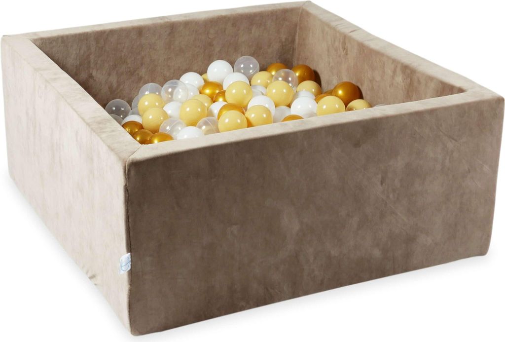 Trockenbecken 90x90x40 Velvet Soft Dark Beige mit 400 Bällen: transparent, weiß, beige, gold