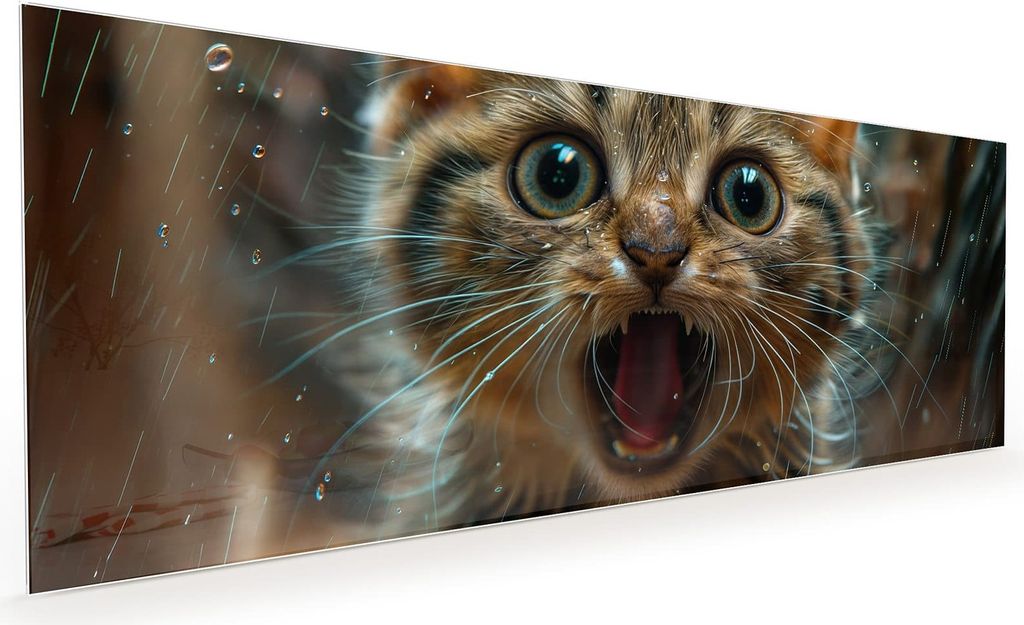 Küchenrückwand Spritzschutz Glas mit Motiv Nasse Katze 40 x 40 cm