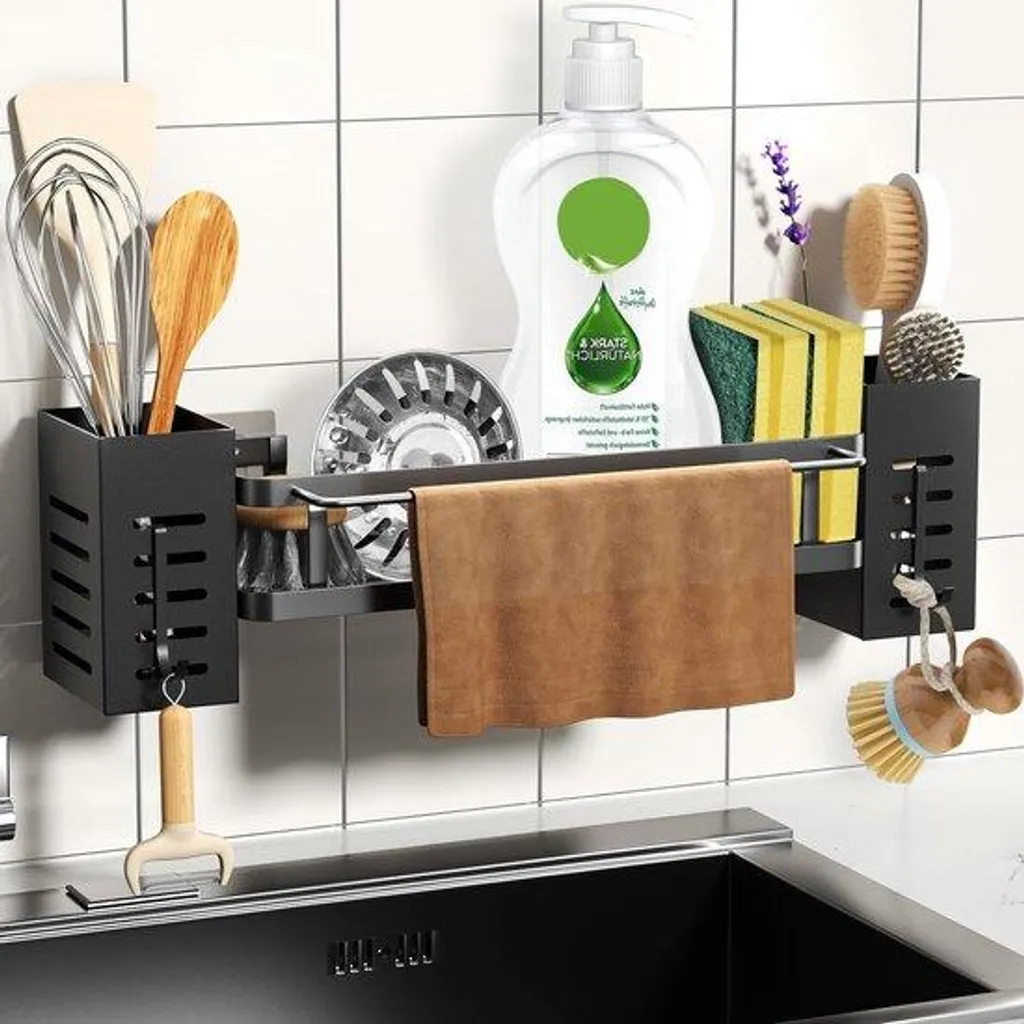 Support d'évier pour cuisine et salle de bains avec rangement serviette