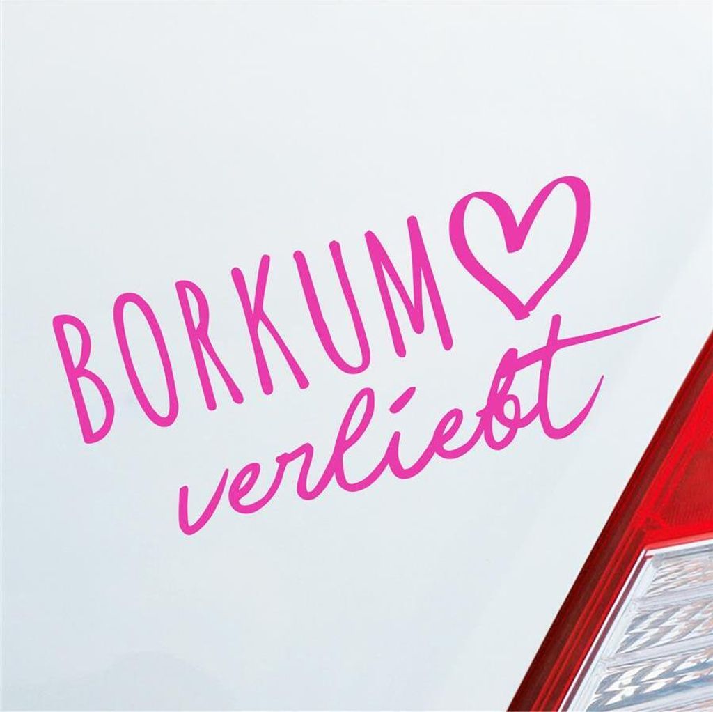 Auto Aufkleber Borkum verliebt Herz Insel Nordsee Liebe Car 19x9 cm Pink Sticker Heckscheibenaufkleber