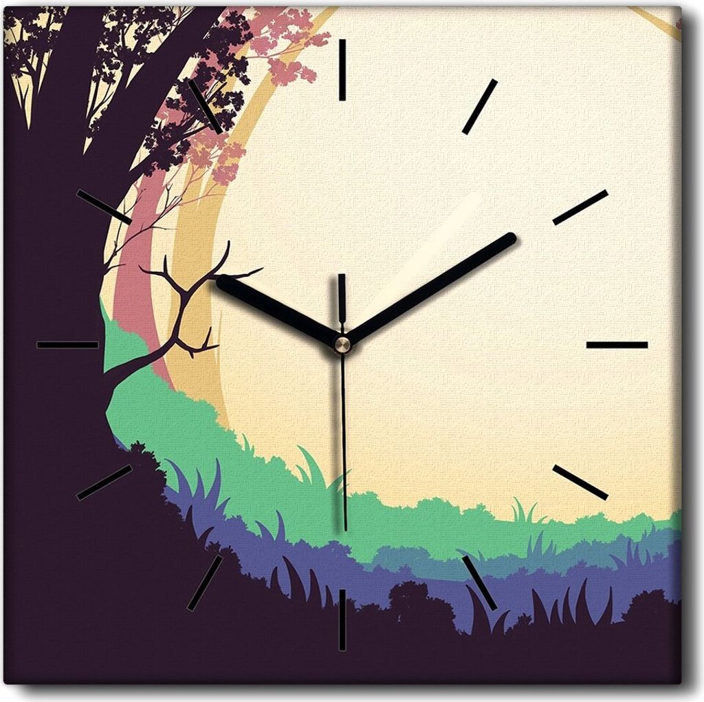Coloray Uhr auf Leinwand 30x30 cm Wand Uhr Dekoration Wohnzimmer Segeltuch schwarze Hände -Baumwaldlandschaft.