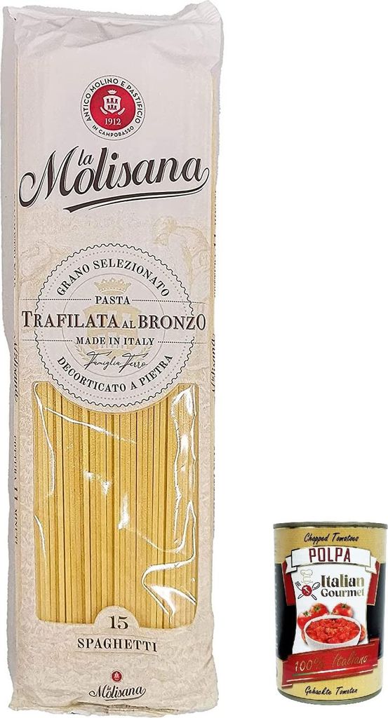 10x La Molisana Spaghetti N. 15 Pasta Lenta Lavorazione Teigwaren aus Hartweizengrieß Bronze-Zeichnung 500g + Italian Gourmet Polpa 400g