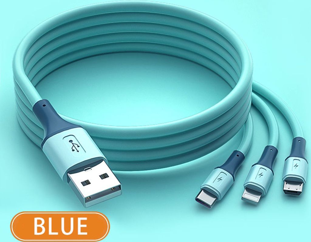 Dauerhaft keine Cracking TPE 3-in-1 Schnellaufladung Datenkabel reine Kupfer Kern gute Elastizität Kompatibel für Iphone Android Typ c blue_1 Meter