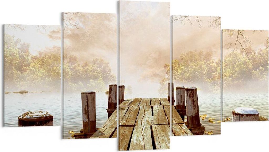 Bild auf Leinwand - Leinwandbild - Illustration herbst landschaft bäume - 160x85cm - Wand Bild - Wanddeko - Leinwanddruck - Bilder - Kunstdruck - ...