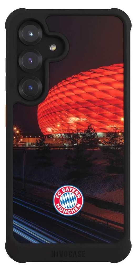 NIVOCASE Hülle für Samsung Galaxy S25 Stoßfeste Handyhülle NIVOmax Case Schwarz FC Bayern München FCB Stadion