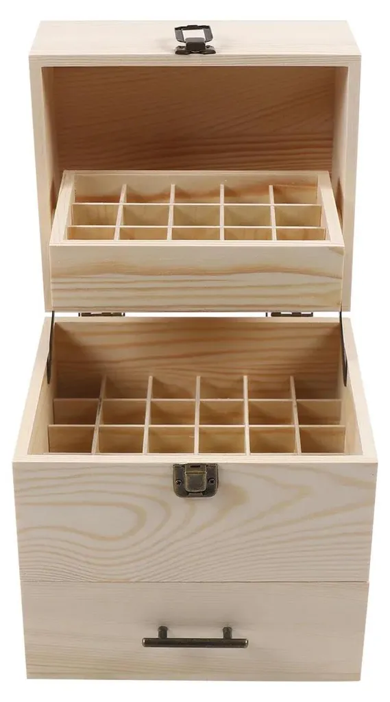 Coffret bois pour aromathérapie - Rangement 59 huiles essentielles 3 étages
