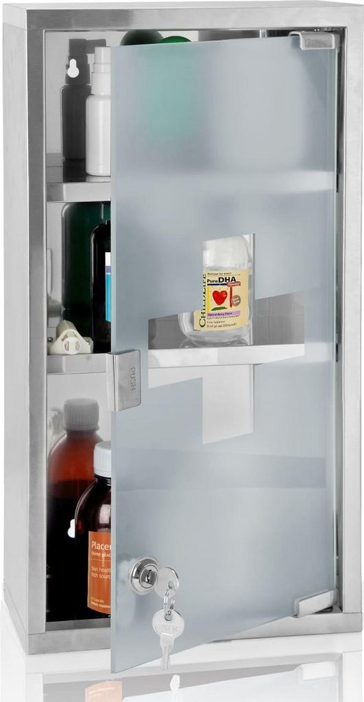 Medizinschrank 48,5 cm x 25 cm x 12 cm, Edelstahl, sichere Aufbewahrung