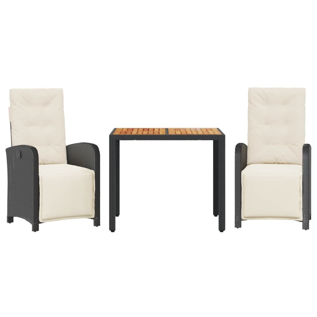"SALE 2026" 3-tlg. Bistro-Set - elegantes Design - Sitzgruppe/Tisch+ Stuhl - mit Kissen Schwarz Poly Rattan - Terassenmöbel DEMöbel425693