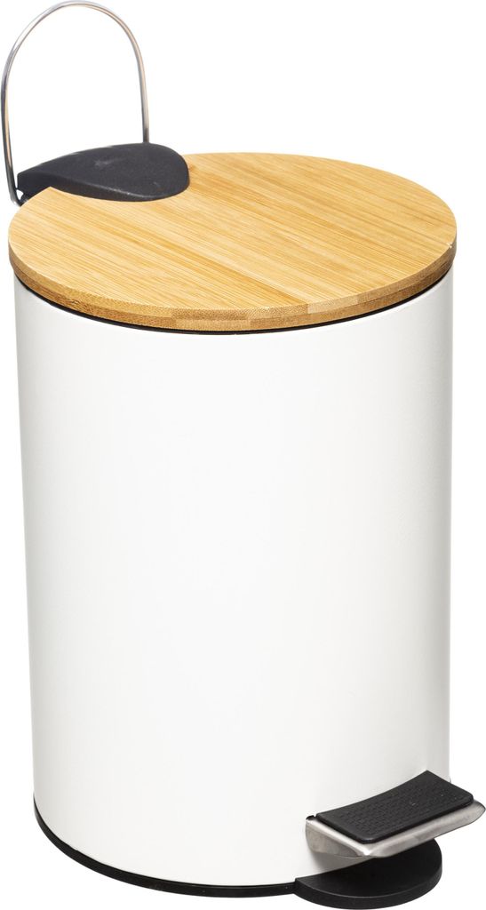 5five Simply Smart Abfalleimer Modern Color Soft Close, Kosmetikeimer, Metall, Bambus, Kunststoff, Weiß, 3 Liter, 174572G