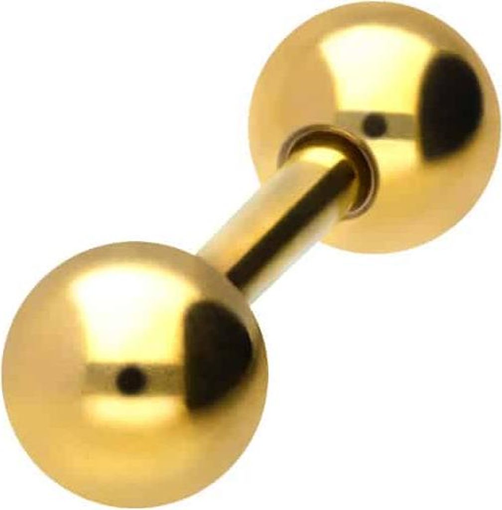 Zungenpiercing, Intim-Piercing Titan Barbell Gold Stablänge: 6mm + Stabstärke: 1,6mm + Kugelgröße: 5mm