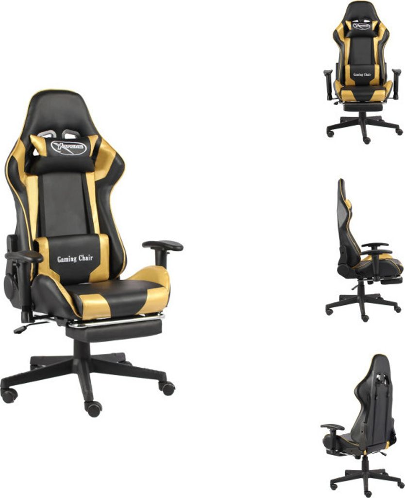 vidaXL Gaming-Stuhl mit Fußstütze Drehbar Golden PVC - Gaming-Sessel