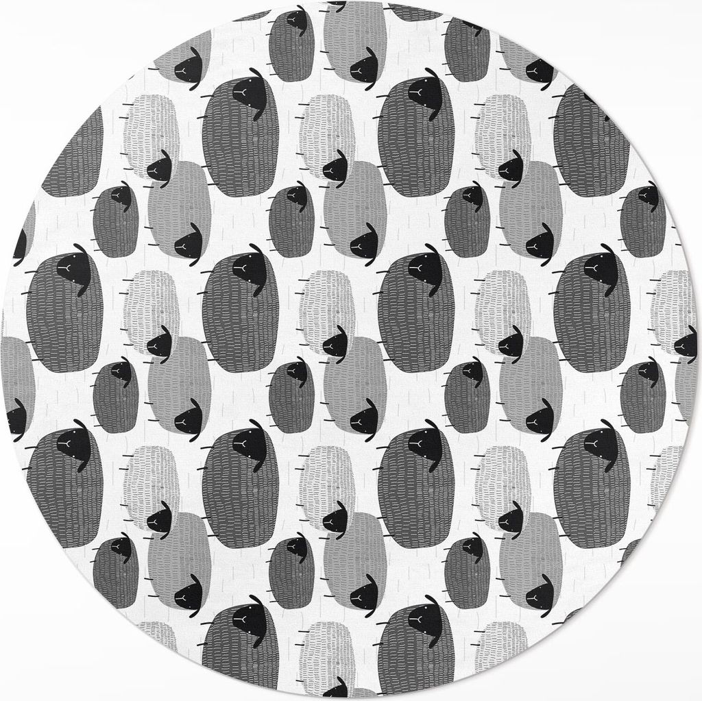 Gemaltes Schaf regelmäßiges Muster – Vinyl Fußmatte – Ø 130cm – Rutschfest – Pflegeleicht & Langlebig