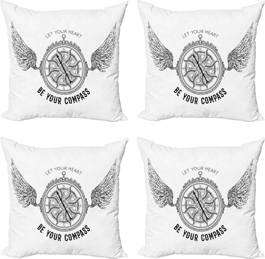 ABAKUHAUS Vintage Nautical Tattoo Kissenbezug Set (4 Stück), Antique Compass, Moderner Doppelseitiger Digitaldruck, 60 cm x 60 cm, Charcoal Grau u...