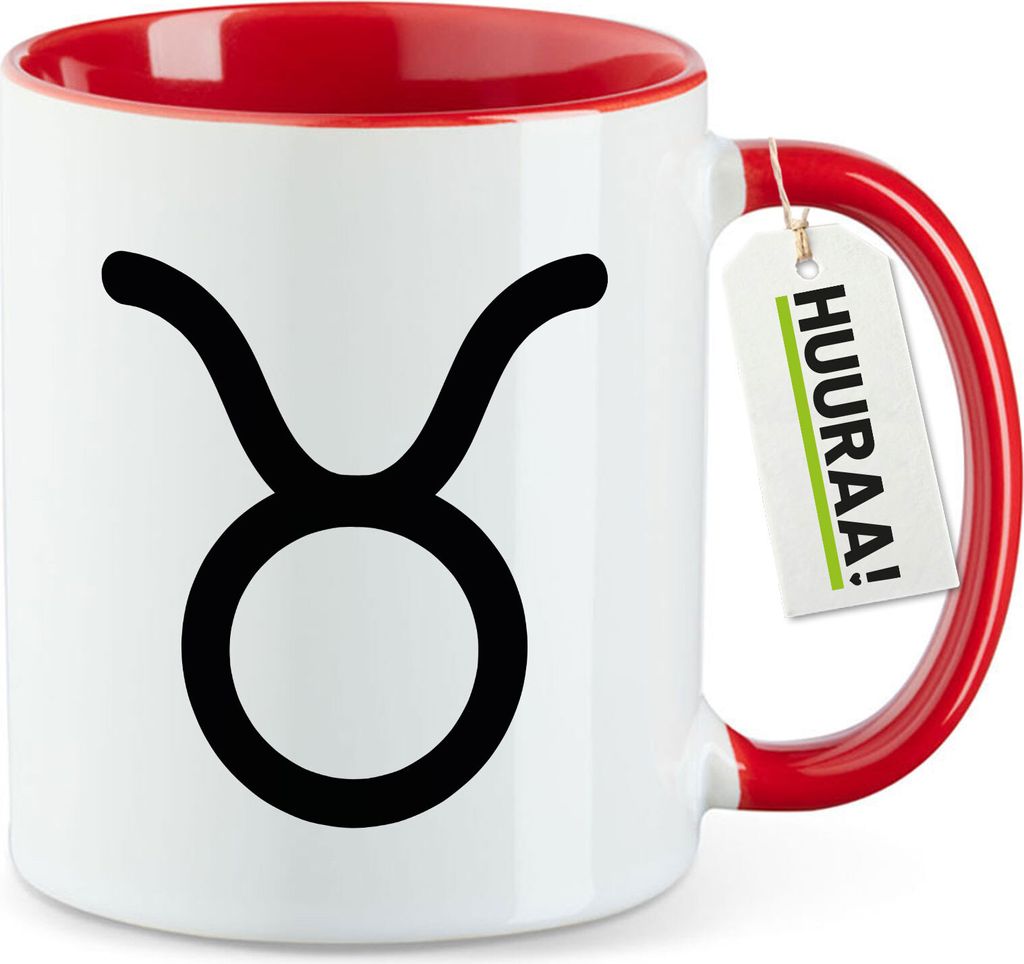 Huuraa Kaffeetasse Stier Sternzeichen Zeichen 330ml Rot Keramik Kaffeebecher Geschenkidee