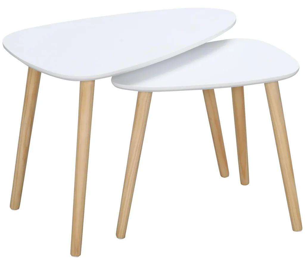 Tables de salon gigognes rondes style scandinave, lot de 2 pièces blanc