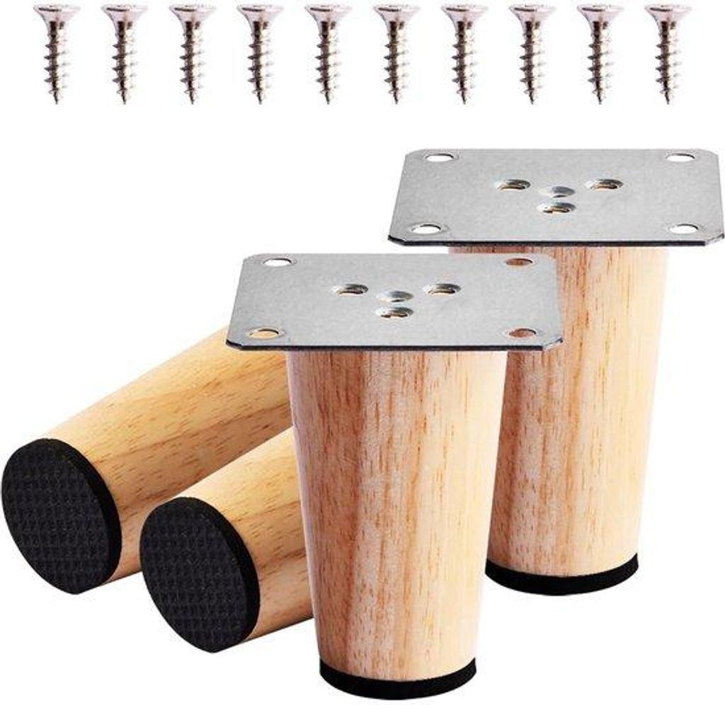 4 Holzfüße 8cm massiv mit Schrauben und Antirutschmatten