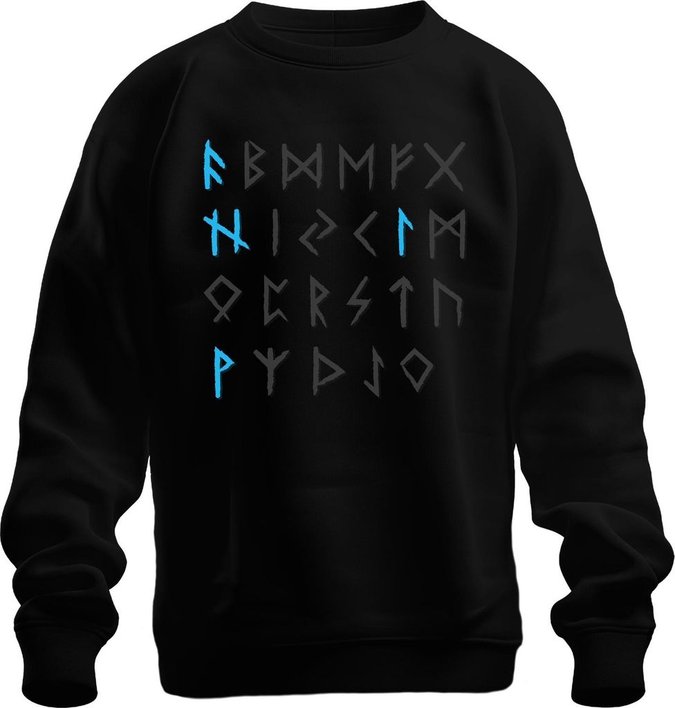 Nordisches Elder Futhark Runenalphabet Wikinger Runenstil Retro Uni Sweatshirt Pullover, Schwarz, L