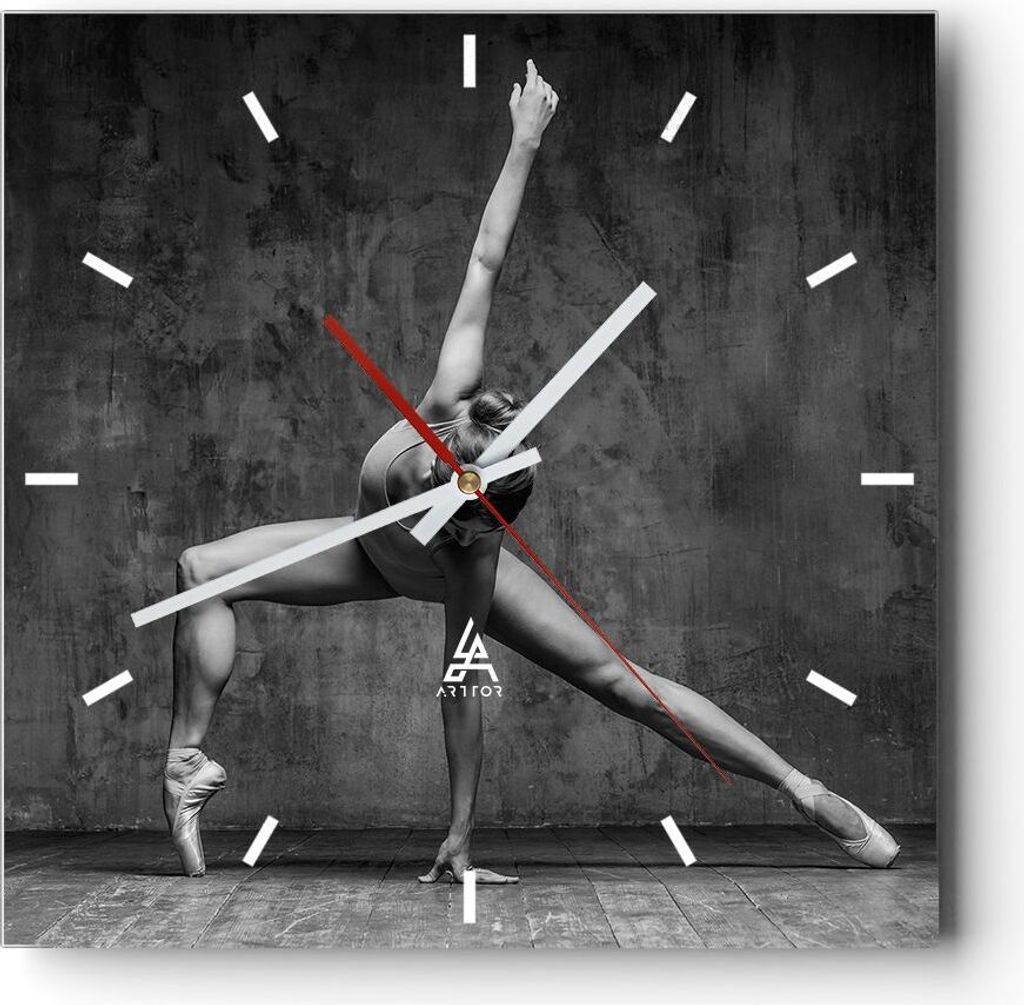 Wanduhr - Quadrat - Glasuhr - Tanz Figur Schwarz und Weiß - 40x40cm - Schleichendes Uhrwerk - Lautlos - zum Aufhängen bereit - Dekoration Modern ...