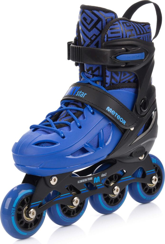 Meteor Loky Kinder-Inlineskates – Verstellbar, LED-Rollen, ABEC-7 Lager, stabil und komfortabel – Schwarz/Blau, Größe M 34-37