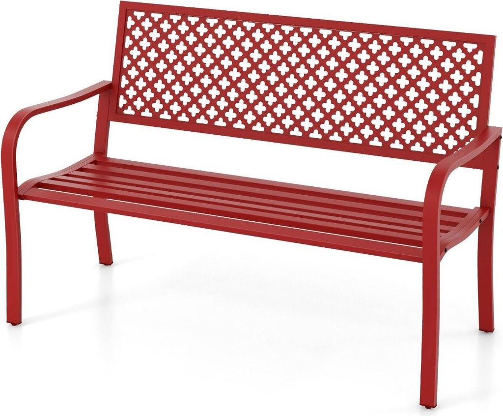 Gartenbank Metall wetterfeste Sitzbank für 2-3 Sitzer Parkbank mit Rückenlehne & Armlehne 127 x 62 x 86 cm Rot