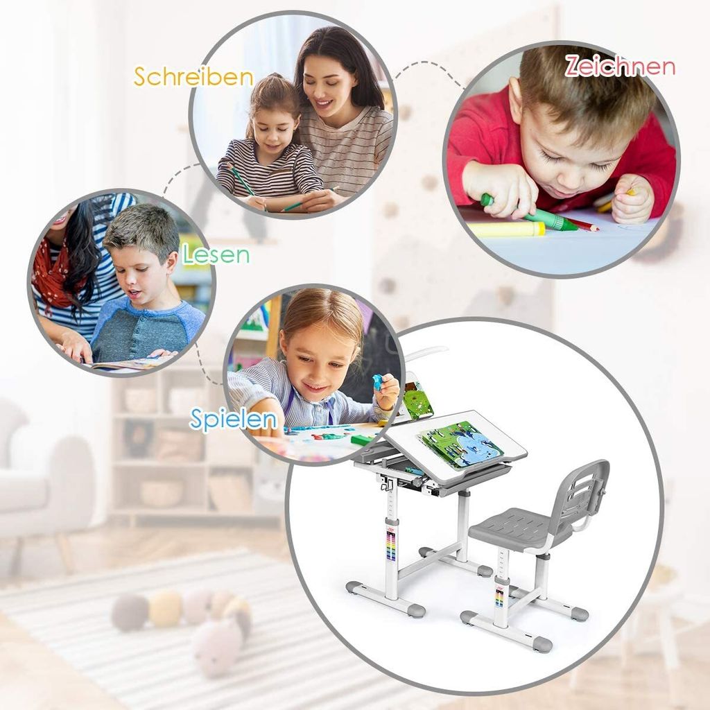 GOPLUS Kinderschreibtisch mit stuhl Höhenverstellbar, Produktbild 9