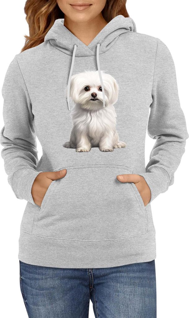 Damen Kapuzenpullover Dogs Breeds Maltese Dog Breed 006, Lady M / Grau