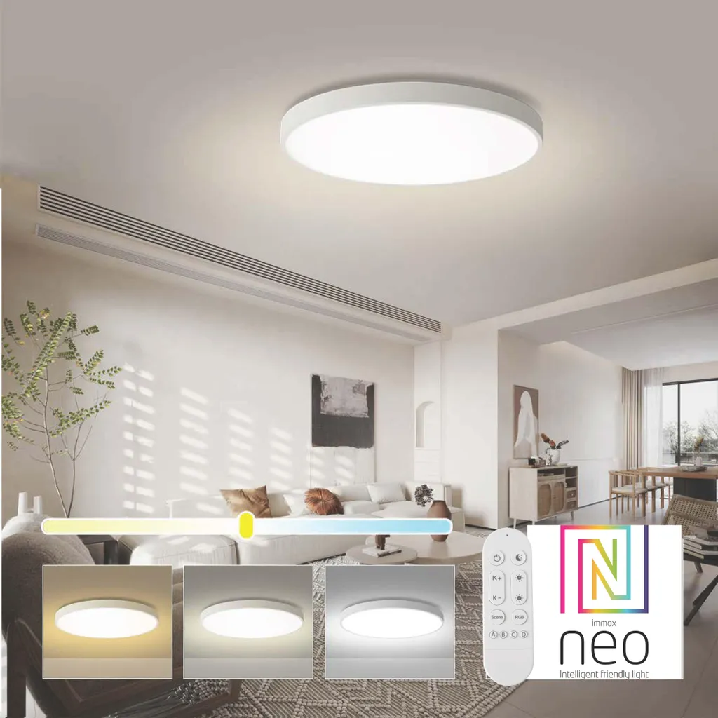 Éclairage Salon Moderne Connecté WiFi 100cm Plafonnier Blanc 128W