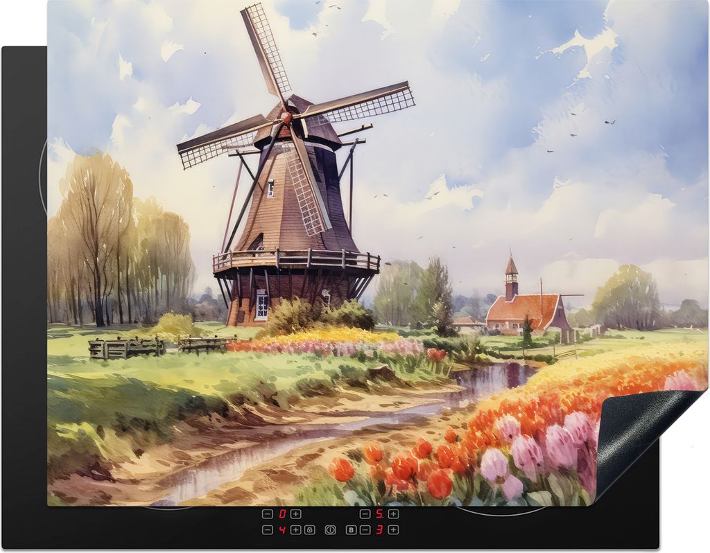 KitchenYeah Herdabdeckplatte Mühle - Niederlande - Kunst - Landschaft - Niederlande , 77x59cm, Küche Deko, Glaskeramikkochfeld Herdabdeckung, A...