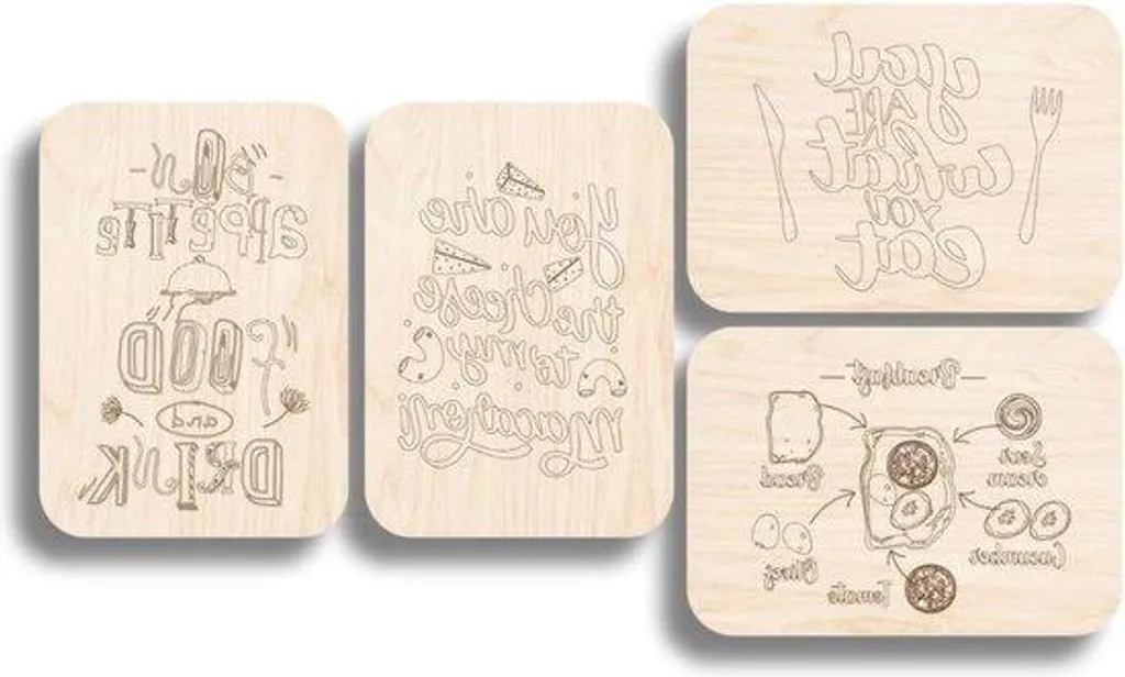 Lot de 4 planchettes de service en bois naturel pour apéritif et repas