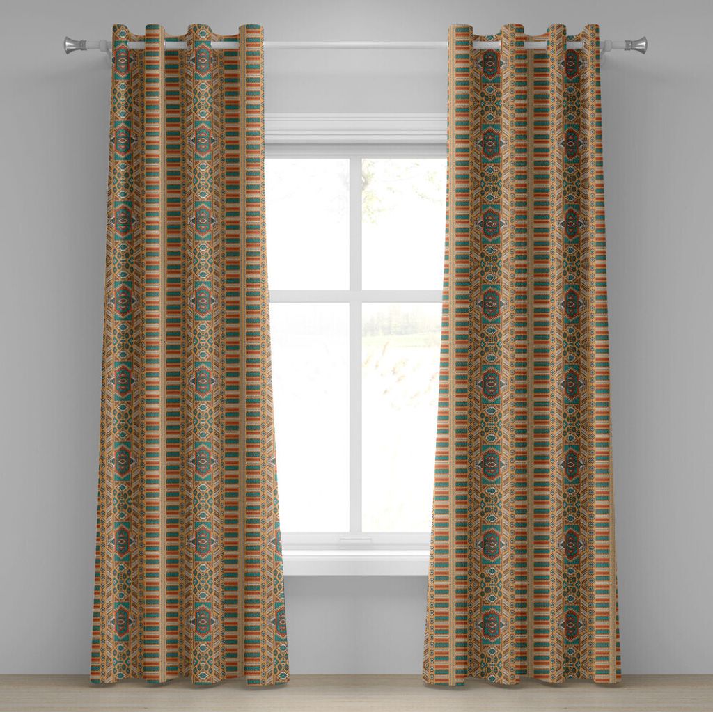 ABAKUHAUS Stammes Ösenvorhang, Ethnisches aztekisches geheimes Stamm-Muster in der amerikanischen böhmischen Art, Dekorative 2-Panel-Fenstervorh...