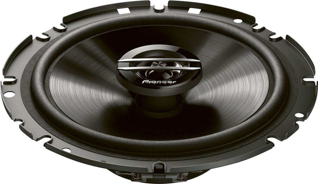 A close-up studio shot of a car speaker.