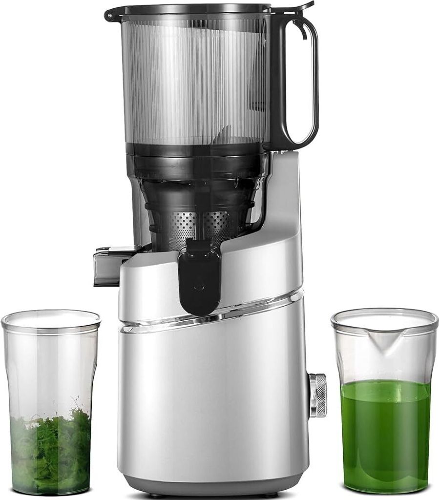 AMZCHEF Entsafter 250W, 135MM Öffnung, 1,8L Entsafter für Gemüse und Obst, Entsafter Slow Juicer mit Dreifachem Filter, Sliber