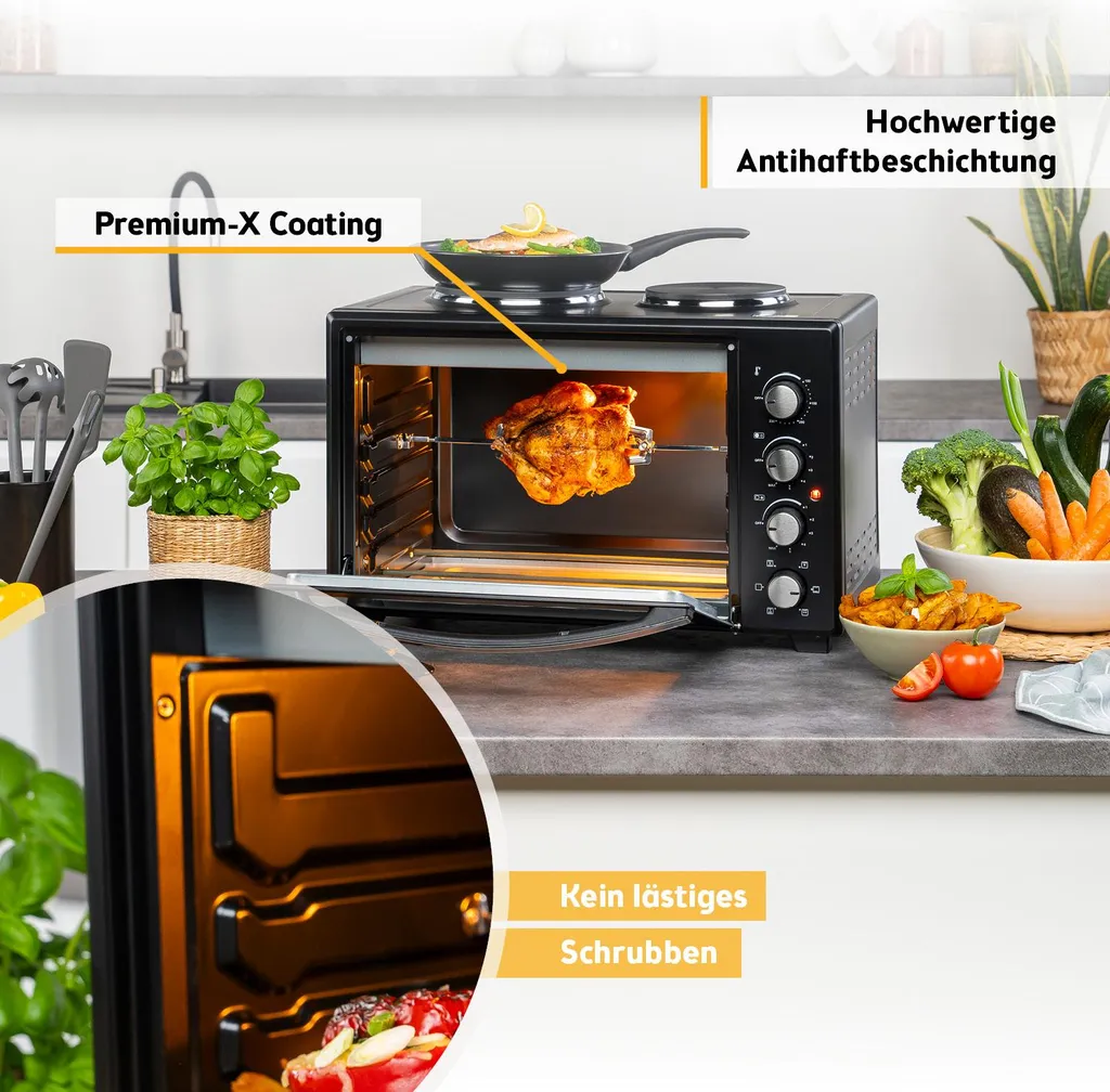 Mini-four avec plaques de cuisson pour rôtir et mijoter en simultané - 12