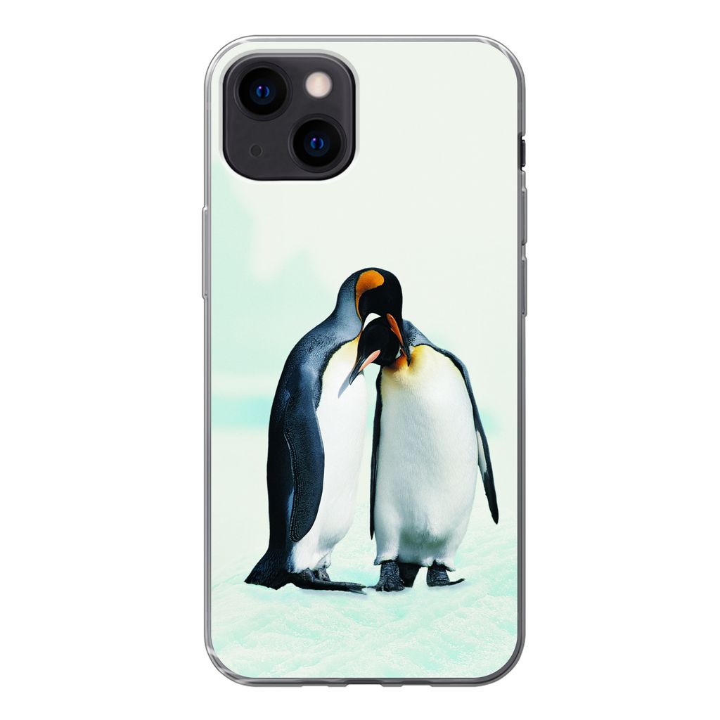 MuchoWow Handyhülle Schutzhülle Hülle für iPhone 13 mini Pinguine - Schnee - Familie Silikon Softcase Handy Hülle - Softcase