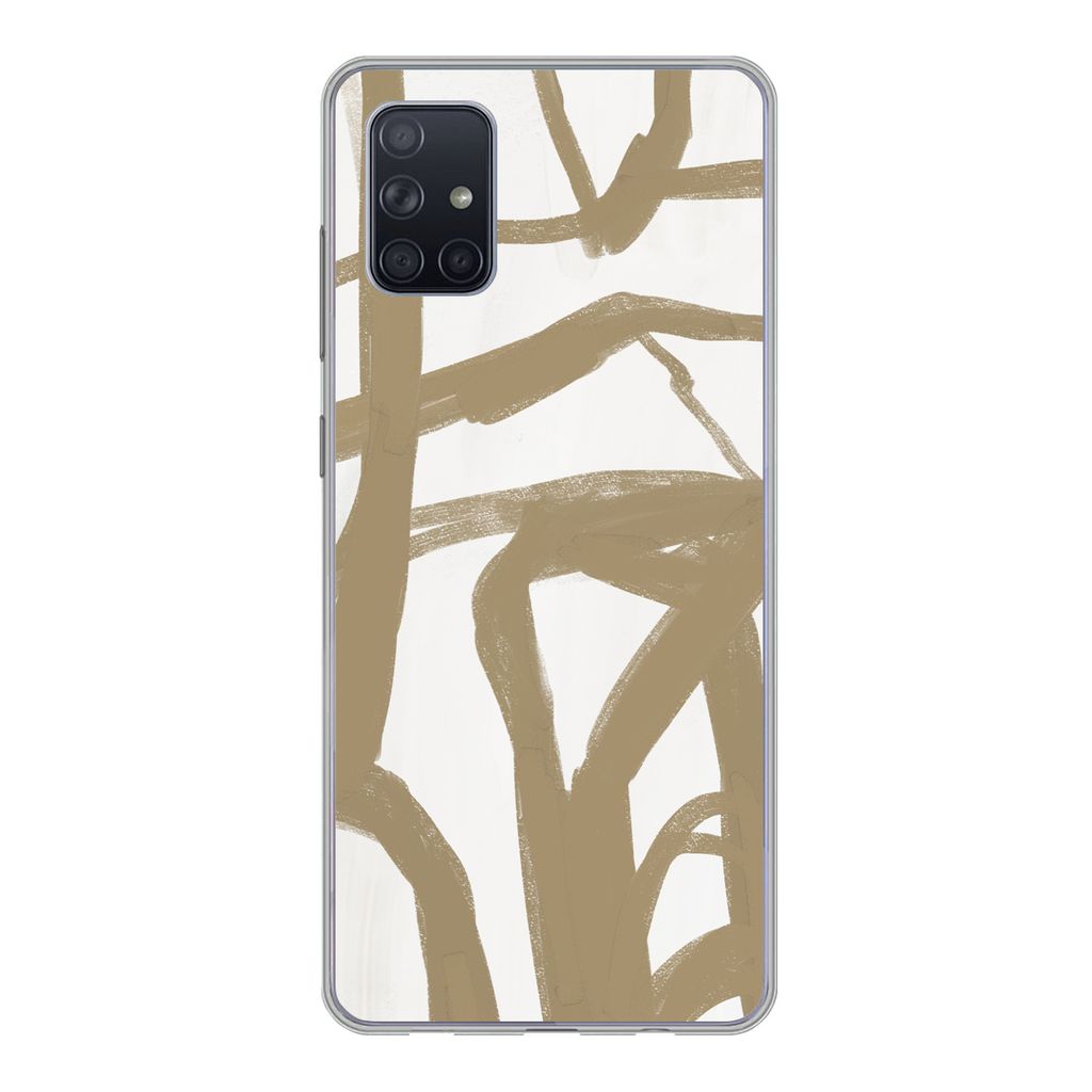 MuchoWow Handyhülle Schutzhülle Hülle für Samsung Galaxy A71 Braun - Weiß - Abstrakt Silikon Softcase Handy Hülle - Kartenbesitzer
