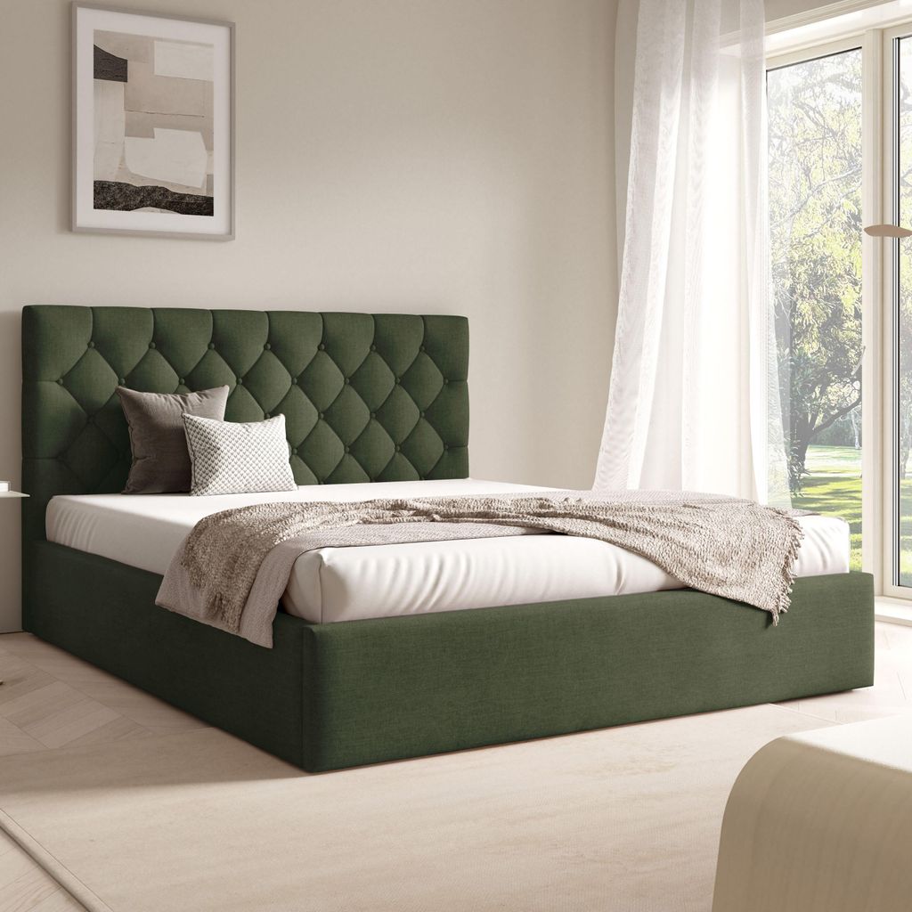 FURNISTAR Polster BEA IV mit kasten| 160x200|Doppel mit Stauraum und Lattenrost|Boxspring-Optik|ohne Matratze|Schlafzimmer - Dunkelgrün