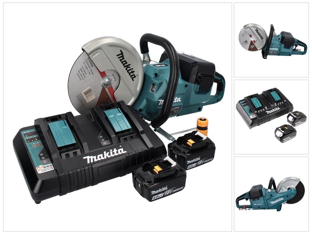 Makita DCE 090 PM2X1 Akku Trennschleifer 36 V ( 2x 18 V ) 230 mm Brushless + 2x Akku 4,0 Ah + Doppelladegerät