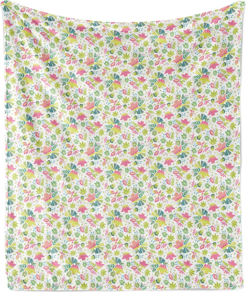 ABAKUHAUS Bunt Weich Flanell Fleece Decke, Muster der tropischen Blumen und Blätter auf Neutraler Hintergrund Natur in der Kunst, 175 x 230 cm, Ap...